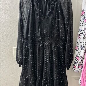 Old Navy Black Long Sleeve Dress with White Dots